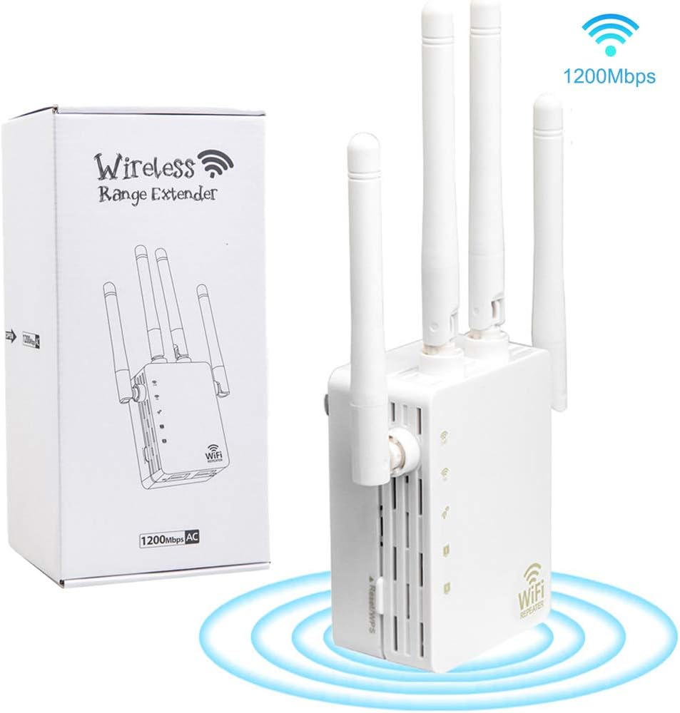 WiFi Extender, WiFi Repeater Wireless Signal Booster for Home, 2.4 & 5GHz Dual Band WiFi Signal Amplifier Up to 1200Mbps, 360° Coverage Up to 1600 Sq.ft, Internet Booster to Extend Range (White)