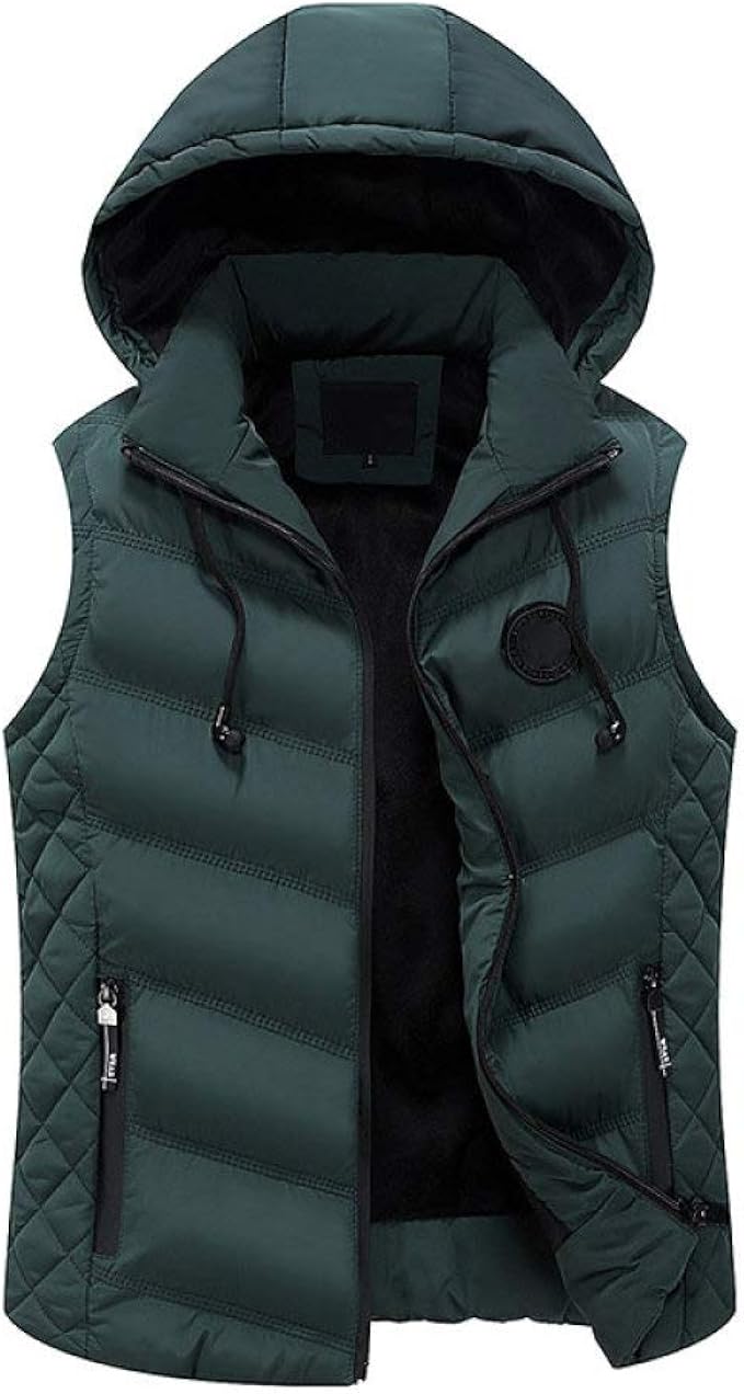 FDJIAJU Down Vest,Fashion Winter Hooded Warm Down Vest Men Thickening Vest Padded Casual Parka