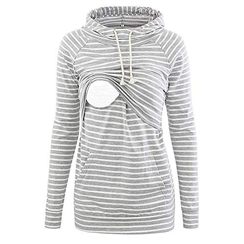 BOLUOYI Maternity Shirts Long Sleeve Women's Nursing Maternity Long Sleeves Tops Breastfeeding Hoodie Sweatshirts (Gray, S)