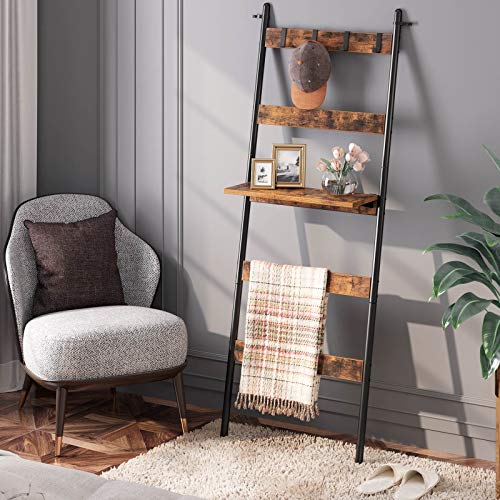 Rolanstar Blanket Ladder with Adjustable Shelf and 4 Hanging Hooks