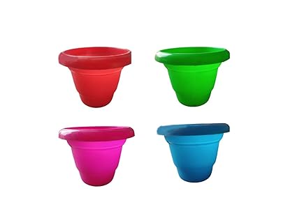 DESIRTON Gamla/Planter/Pot 06 - inch (Set of 4 Colourful pots) with Round Plastic Plant Saucer/Bottom p & Planter Gamla Bottom Plate/Tray 6 Inches Diameter for Planters (Pack of 10 Pieces) Combo