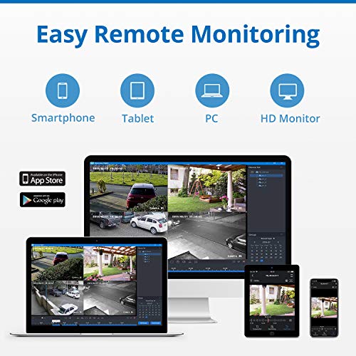 Expandable 5MP 8CH True POE Security Camera System 4x2MP Surveillance Indoor Outdoor Cameras,Built-in Microphone,100FT Night Vision for 7/24 Recording,H.264+ to Save Storage,1 TB Hard Drive Included