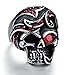 Halloween Black Skull Ring Stainless Steel Garnet Red Simulated Cz Eye Silver Gothic