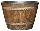 Whiskey Barrel Planter, Distressed Oak, 9" (Durable high density resin construction)