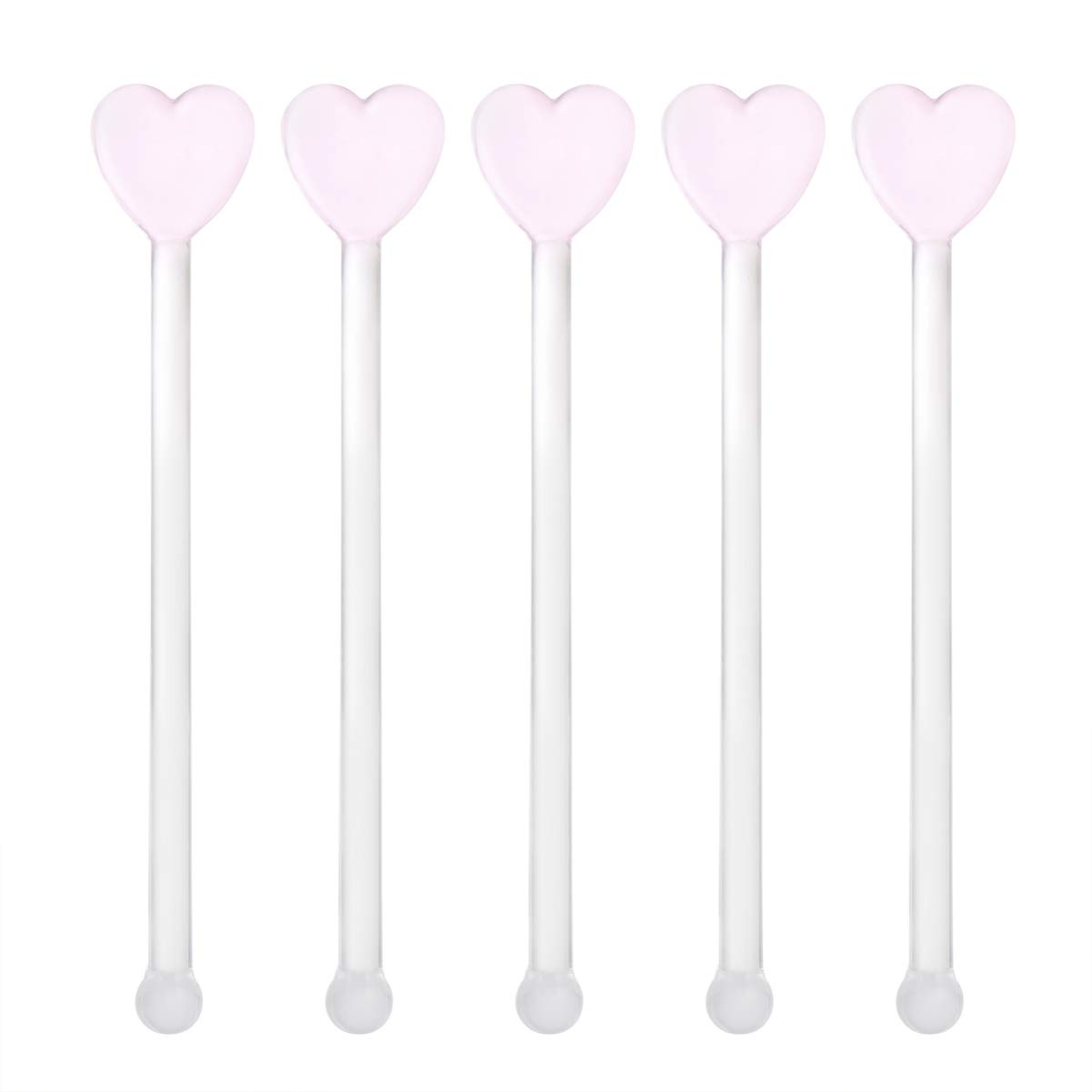 Cabilock 5pcs Glass Stirrer Sticks Wine Cocktail Mixing Swizzle Sticks Coffee Milk Beverage Stirring Rod for Home Bar Restaurant (Heart)