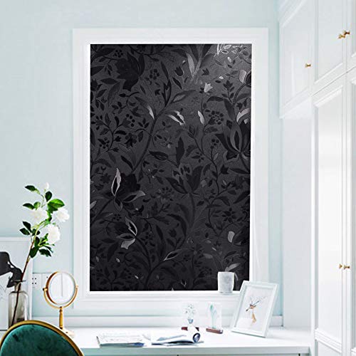 Mikomer Tulip Total Blackout Window Film, Light Blocking Glass Door Film,Room Darkening Window Cling,No Glue/Heat Control/Anti UV for Day Sleep & High Privacy,35In. by 78.7In. - Thumbnail 3