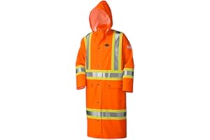 Pioneer Long Men Raincoat - FR Oil & Chemical Resistant -Hi Vis Lightweight Rain Jacket - Orange, XL
