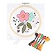 Unime Full Range of Embroidery Starter Kit with Partten, Cross Stitch Kit Including Embroidery Cloth with Color Pattern, Bamboo Embroidery Hoop, Color Threads, and Tools Kit (Posy)