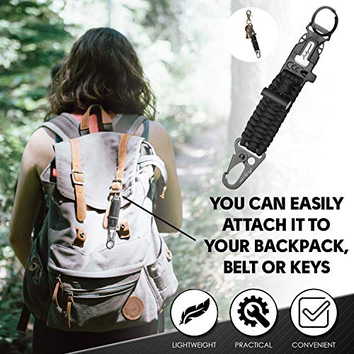 Fire Starter Paracord Keychain 9-in-1 Key Chain Lanyard with Carabiner for Camping, Fishing, Hunting & Outdoor Emergencies | Multipurpose Survival Tool W/Emergency Whistle, Flint Rod, Cutting Tool