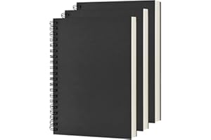 DSTELIN Blank Spiral Notebook, 3-Pack, Soft Cover, Sketch book, 100 Pages / 50 Sheets, 7.5 inch x 5.1 inch, 100GSM, (Black)