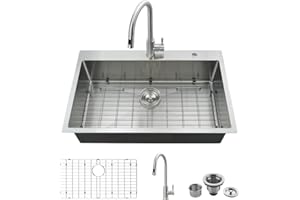 33 x 22 Drop In Kitchen Sink and Faucet Combo Set-VASOYO Stainless Kitchen Sinks Drop In Topmount Stainless Steel Deep Single Bowl Overmount Sink with Faucet