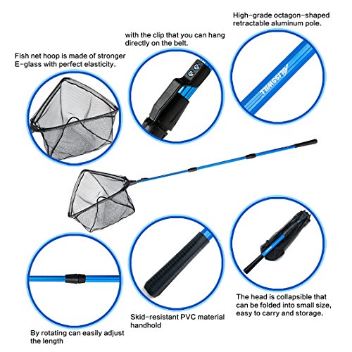 BLISSWILL Fish Net Foldable Fish Landing Net Collapsible with Extending Telescoping Pole HandleSafe Fishing Catching and Releasing (Hoop Size: 40cm/16in) - Thumbnail 5