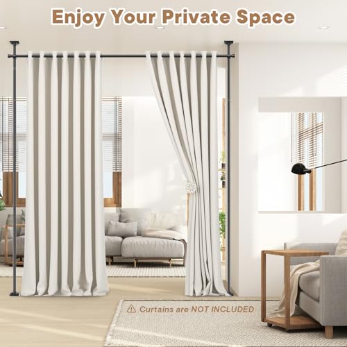 Yeabett Room Divider Rod - No Drilling Room Divider System 122-305cm (H) × 70-177cm (W) Adjustable Heavy Duty Freestanding Room Divider Wall Black