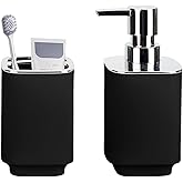 Black Bathroom Accessories 2 Pieces, Soap Dispenser and Toothbrush Holder Set for Boho Bathroom