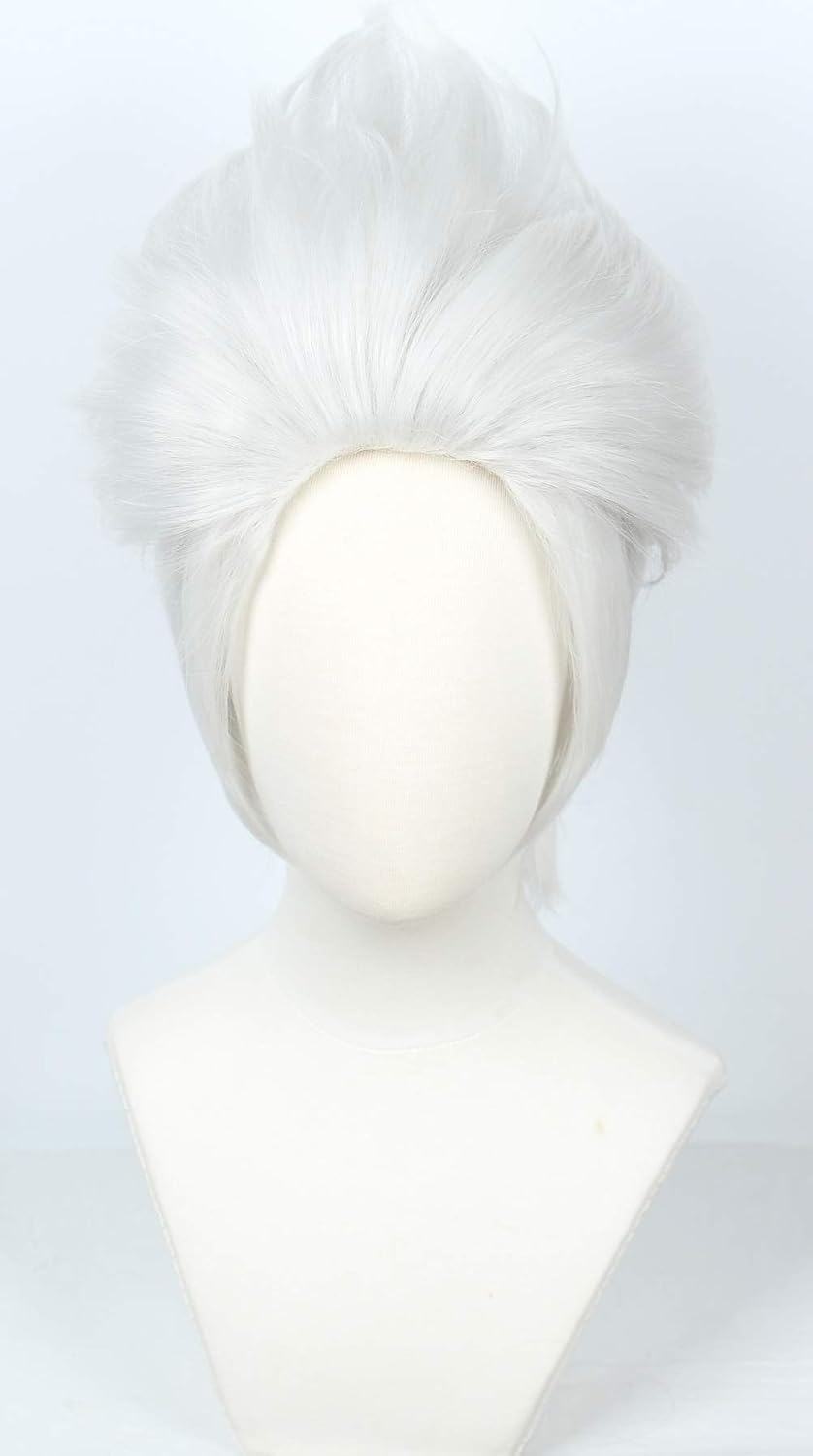 Linfairy Short Layered Cosplay Wig Halloween Costume Silvery White Wig Not Style, Silver-white, 54 cm - Image 4