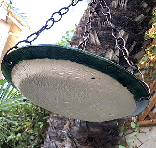 Large Hanging Bird Feeder or Bath with love birds and flower, handmade ceramic garden art