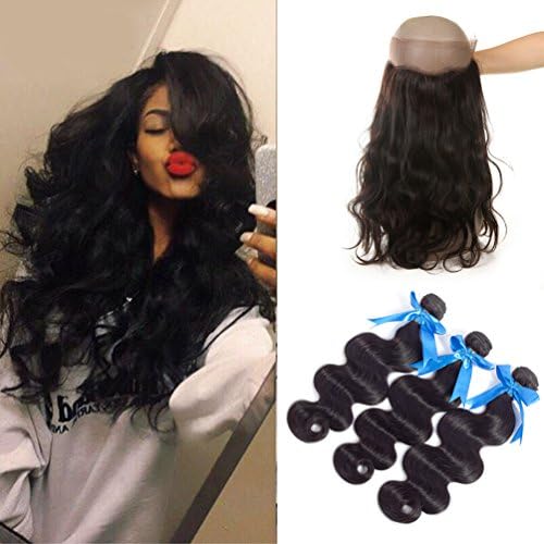 GEFINE hair 7A Grade Brazilian Virgin Human Hair Body Wave 3 Bundles With 360 Full Lace Band Frontals 22.5"x4"x2" Lace Band Frontal Closure With Baby Hair 14 16 18+12inch