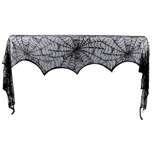 DegGod Black Lace Spider Webs Halloween Decorations, 18 x 96 inches Fake Spiderweb Cobweb Fireplace Mantle Scarf Cover for Home Halloween Party Decoration Props