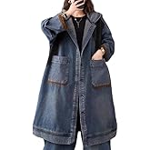 Duberess Women Loose Distressed Denim Trench Coat Casual Plus Size Hoodie Jean Jacket Outerwear