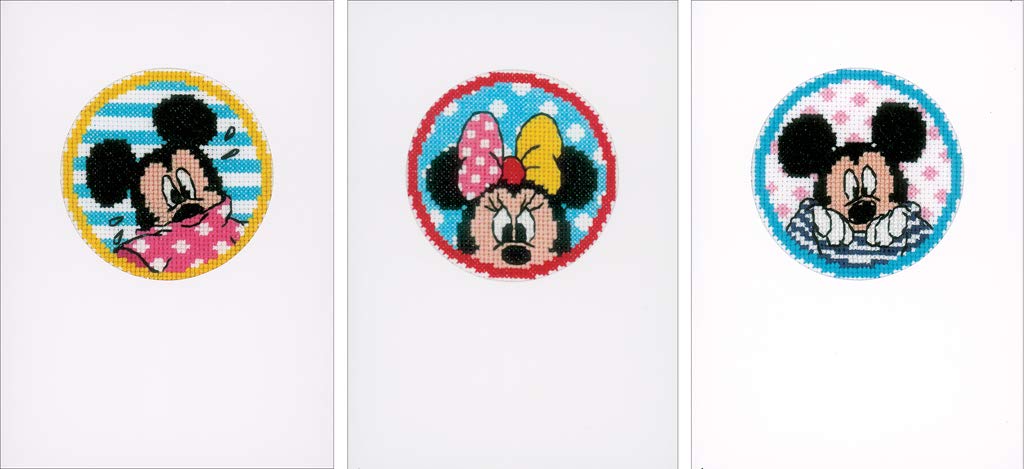 Vervaco Counted Cross Stitch Kit: Greeting Cards: Minnie & Mickey (Set of 3), Cotton, Multi-Colour, 20 x 1 x 25 cm