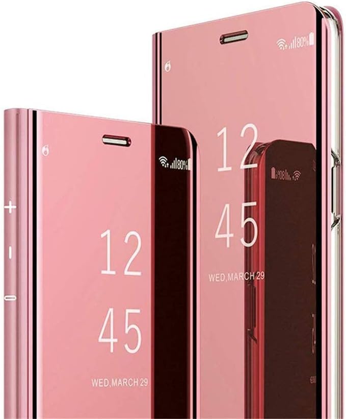 MRSTERUS Samsung Galaxy J7 Prime case Clear View Window Plating Stand Scratchproof Full Body Protective Flip Folio Ultra Slim Cover for Samsung Galaxy J7 Prime Mirror:Rose Gold QH