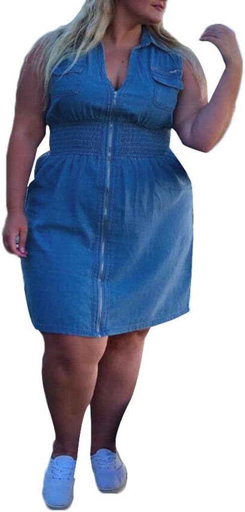 Kanpola Plus Size Womens Summer Sleeveless Zip Up Casual Denim Dress Mini Jeans DressDresses Maxi Prom Evening Summer Womens Clothing Black Dress