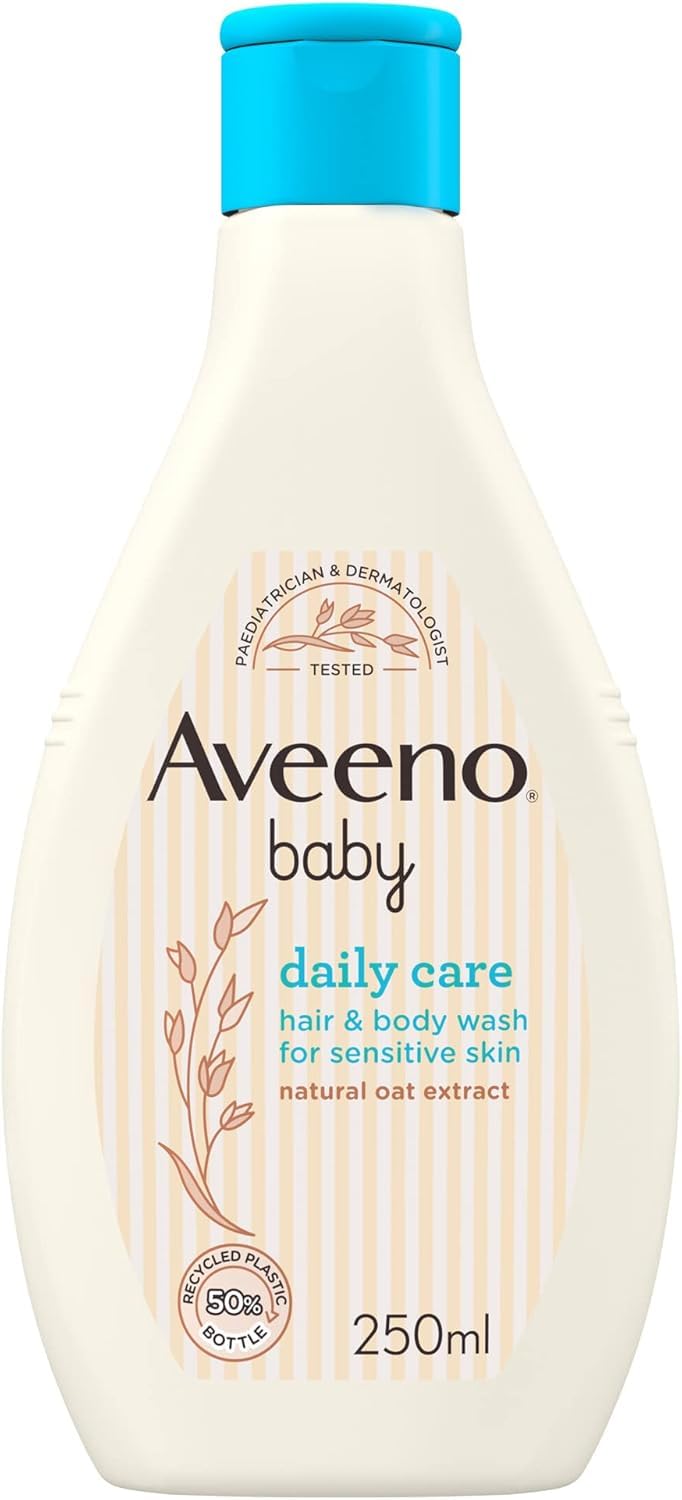Aveeno Baby Daily Care Hair and Body Wash (1 x 250 ml), Tear-Free Baby Wash with Gentle Fragrance with Collodial Oatmeal, Gently Cleanses and Leaves Skin Feeling Moisturised, For Sensitive Skin