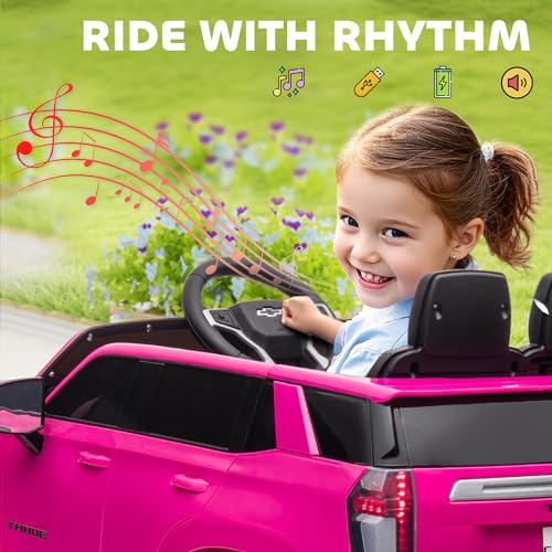 Aosom Licensed Chevrolet Tahoe Kids Ride on Car, 12V 7AH Toddler Electric Car with Parent Remote Control, 3 Speeds, Spring Suspension, LED Light, Horn, Music, Pink