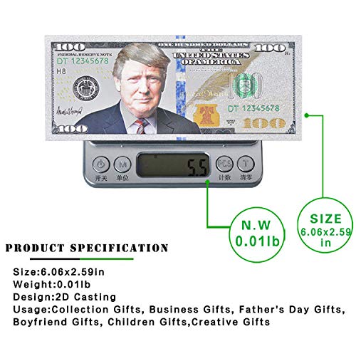 Donald Trump $100 Bill - Authentic Silver Plated Commemorative Bank Note Collectors Item in Currency Holder - Amazing Detail On This Federal Trump Note