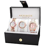 Akribos XXIV Women's AK887RG Quartz Diamonds Bracelet and Strap Watches Set