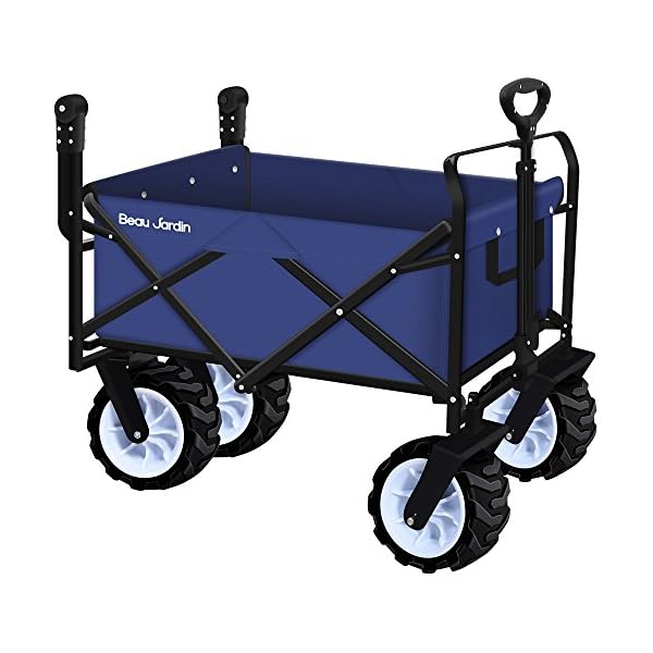 BEAU JARDIN Folding Push Wagon Cart Collapsible Utility Camping Grocery Canvas Fabric Sturdy Portable Rolling…