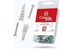 CrimsonMark 20Pcs Self Drilling Drywall Anchors and Screws kit #8 x 1-1/4”- Superb Wall Anchors for Drywall, Holds Upto 75lbs – No Drill Hole Required with These Dry Wall Screws and Anchors