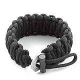 X-Plore Gear Survival Paracord 550 Bracelet Kit With Fire Starter, Eye Knife | Adjustable Closure For Secure Fit | For Hiking, Wilderness, Emergencies, Travel, Camping, Hunting (Black)