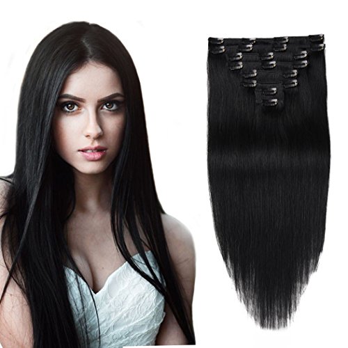 Clip In Hair Extensions Black Human Hair 12" 1# 8pcs 82g Straight Thick Remy Hair Extensions Black Hair Extensions Human Hair Clip In Double Weft Real Hair Extensions Jet Black For Women Short Hair