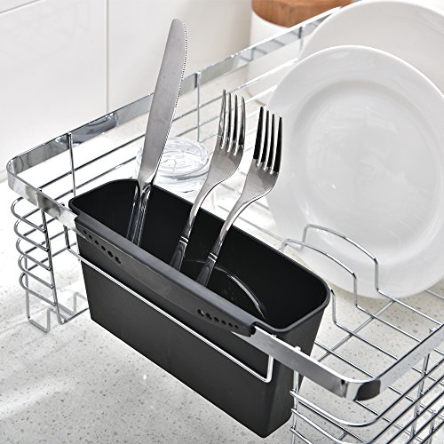 Loclgpm Modern Rust-Proof Large Draining Dish Drying Rack, 1 Tier Easy Storage, Dish Rack without Drain Board for Kitchen Over/In Sink, 1 Wide Tableware Rack and Knife Holder Accessory - Thumbnail 3