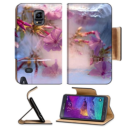 Samsung Galaxy Note 4 Flip Pu Leather Wallet Case Frozen fresh beautiful flower of phlox and air bubbles in the ice cube IMAGE 35560802 by MSD Customized Premium
