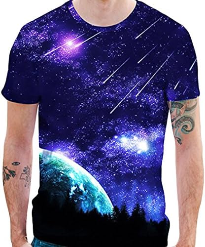 Limsea Hot Sale! Mens 3D Starry Sky Print Summer Short Sleeve Tee T-Shirts Top Blouse