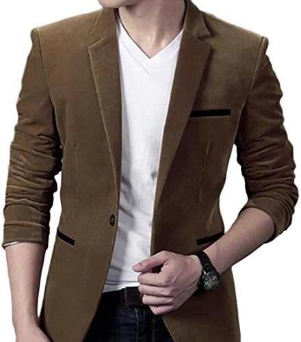 GRMO Men's One-Button Solid Color Velvet Notch Lapel Blazer Jacket Brown US L