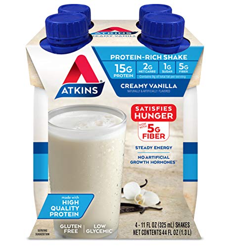 Atkins Gluten Free Protein-Rich Shake, Creamy Vanilla, Keto Friendly, 4 Count