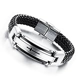 OPK Jewelry Fashion Solid Stainless Steel Cross Braide Leather Bangle Bracelet Men Jewelry,Silver