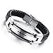 OPK Jewelry Fashion Solid Stainless Steel Cross Braide Leather Bangle Bracelet Men Jewelry,Silver