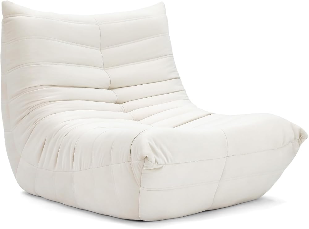 Vesgantti Togo Fireside Chair Beige Suede Lounge Ergonomic Lumbar Support