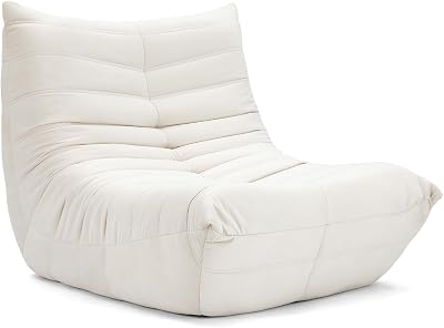 Vesgantti Togo Fireside Chair Beige Suede Lounge Ergonomic Lumbar Support