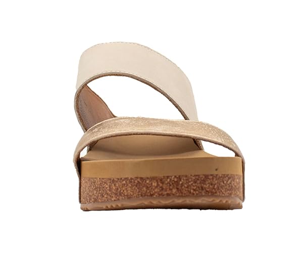 VOLATILE WOMENS CAMPFIRE METALLIC SLIDE WEDGE SANDAL, IVORY, 6 US