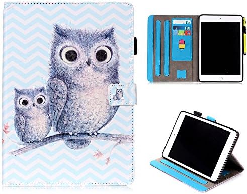 New iPad Case Smart Leather Case - UNOTECH Card Slot Protective Case with Pen Holder Wake/Sleep Function for New iPad 9.7 Inch 2017,iPad Air 1 2, Owl family