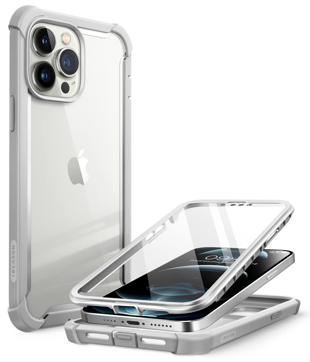 i-Blason Ares Case for iPhone 13 Pro Max 6.7 inch (2021 Release), Dual Layer Rugged Clear Bumper Case with Built-in Screen Protector (Gray)