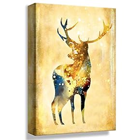 B2T Gold Elk Deer Oil Painting Artwork for Home Framed