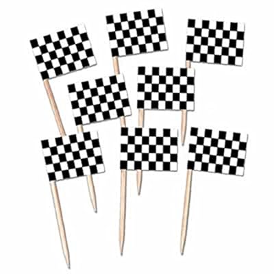 Party Supply Checkered Flag Racing Food Cupcake Hors D'oeuvers Picks Pack of 144