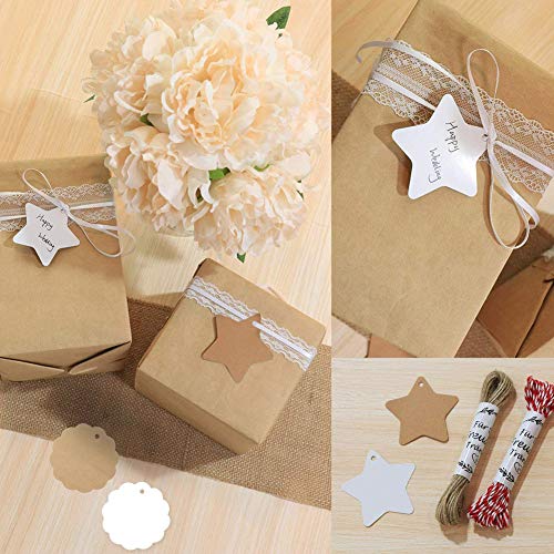 SallyFashion Kraftpapier Anhänger, 200 Stk. Geschenkanhänger Etiketten Kraftpapier Tags Karten mit Jute Schnur für Hochzeit Geschenk Weihnachten