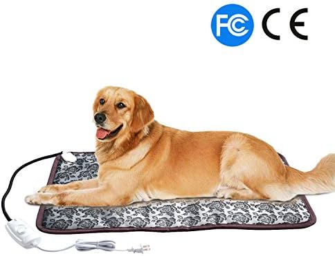 Pet Heating Pad Cat Heating Mat Waterproof Pets Heated Bed Adjustable Dog Bed Warmer Electric Heating Mat With Chew Resistant Steel Cord (29.7x17.7", Flower)